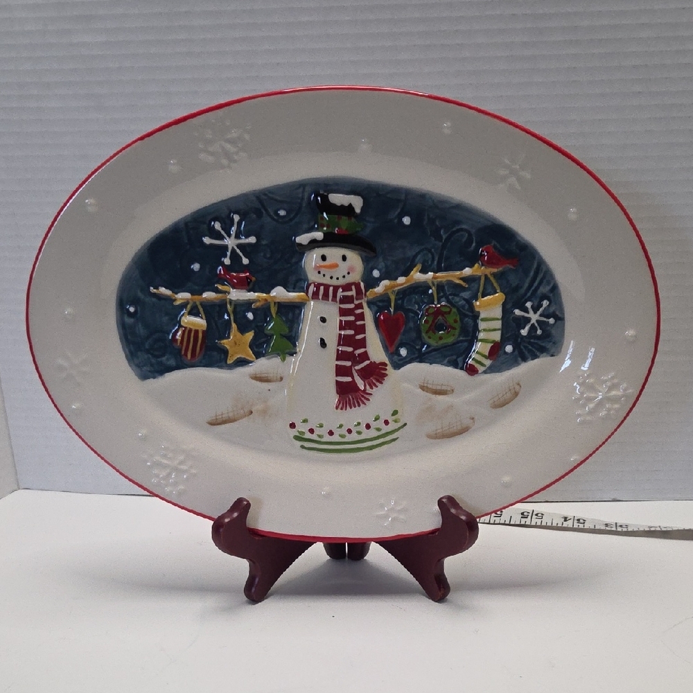 Snowman Holiday Platter with Red Accents